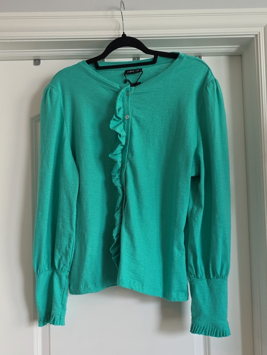 Apny Tops - NWT APNY Large Green Ruffle Front Button-Down Shirt